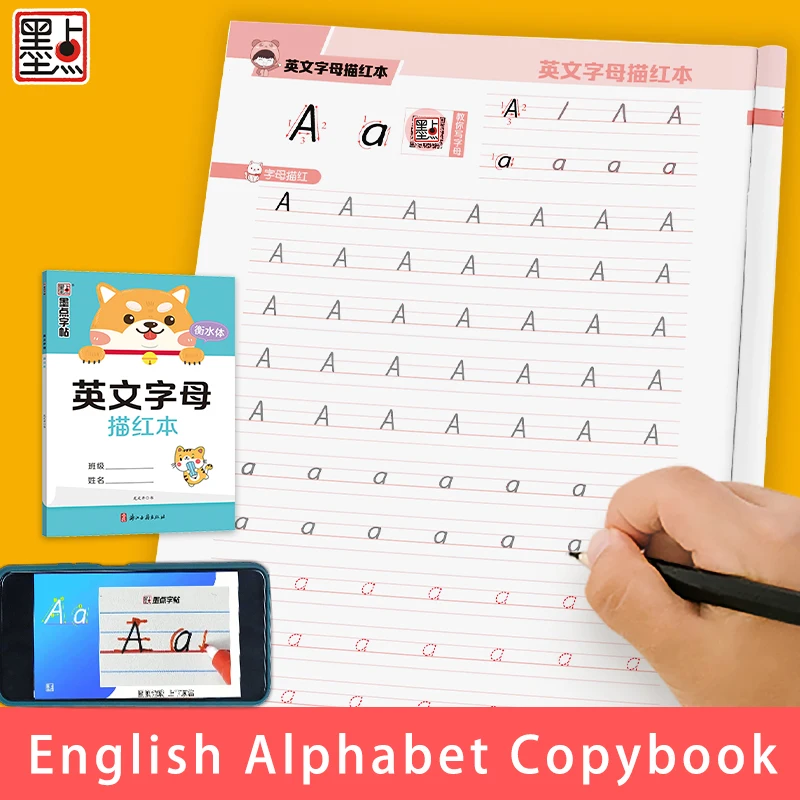 

Book for English Alphabet Tracing Red Copybook Children Kids School Supplies Beginners Self-Study Writing Calligraphy Practice