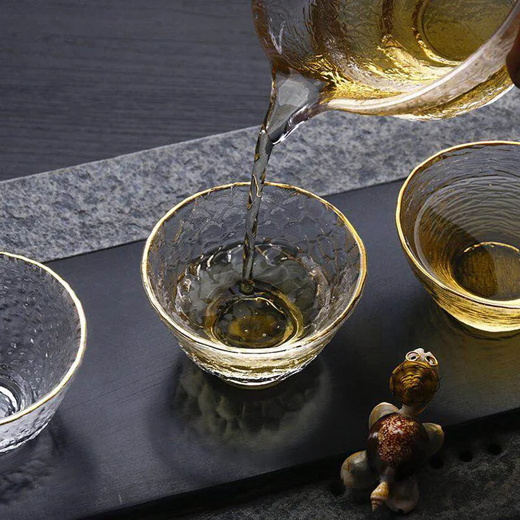 Japanese Glass Hammer Pattern Tea Cup Tea Bowl Master Cup Thickened Gold Hammer Pattern Kung Fu Set