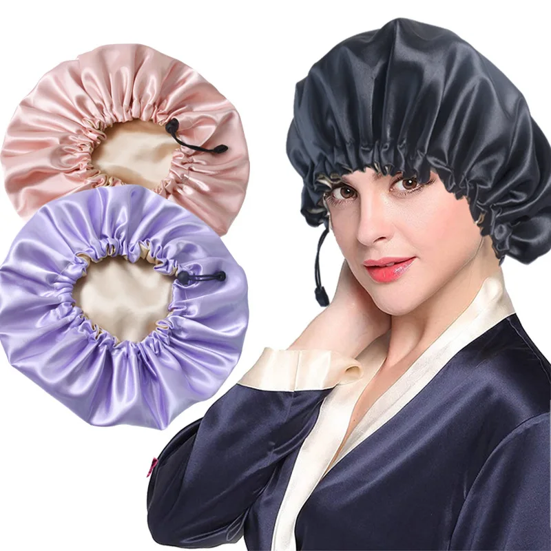 Silk Shower Cap Silk Night Cap Silk Bath Cap 1pcs Doublelayer