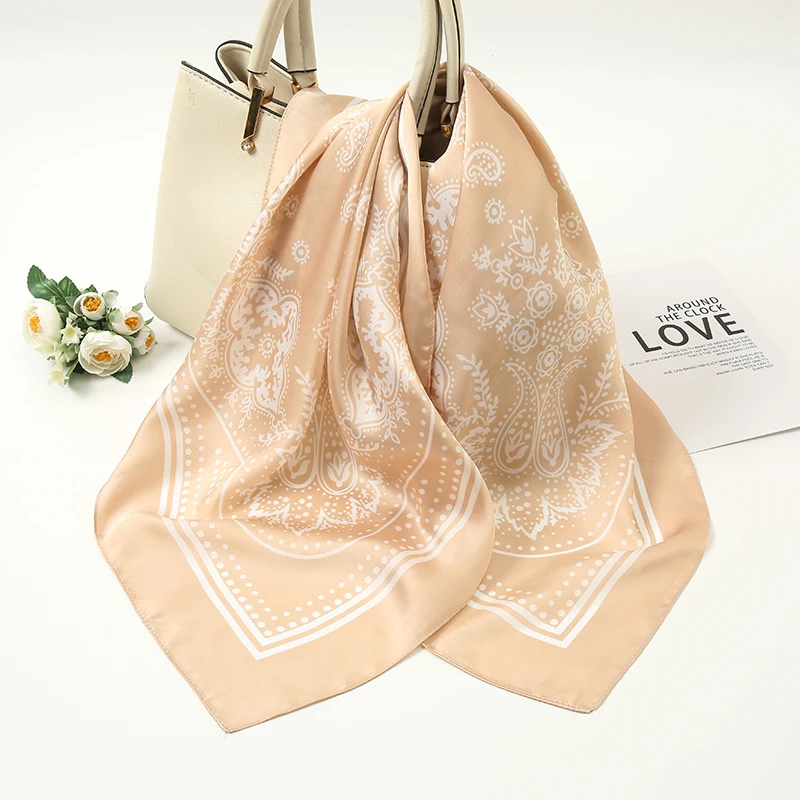 Foulard En Satin De Soie Pour Femmes 70x70 Cm - Bandana Imprimé, Polyvalent Pour Hijab, Plage Ou Sortie élégante