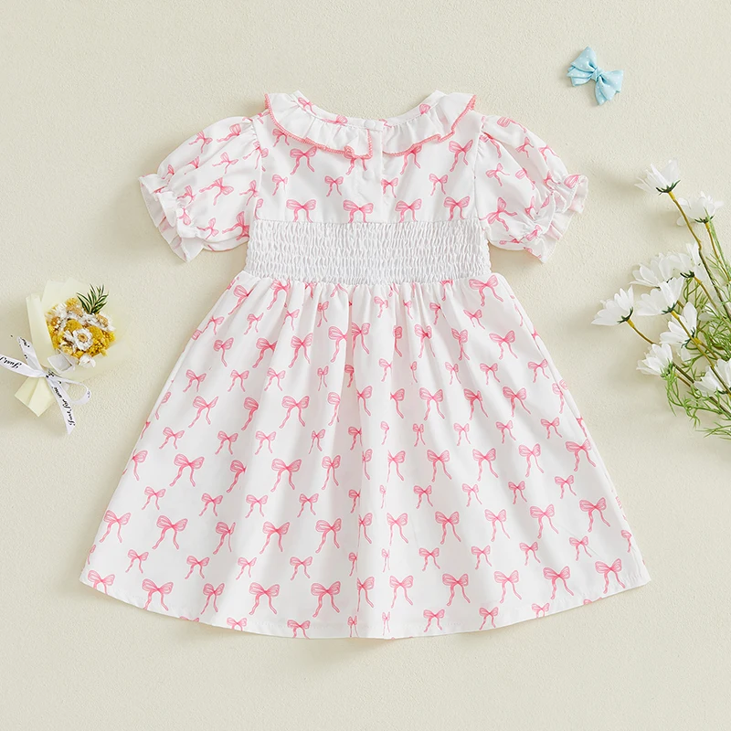 Adorable Infant Girl Floral Print Sleeveless Ruffle Trim Round Neck A-line Dress Summer Outfit with Bow Detail 3