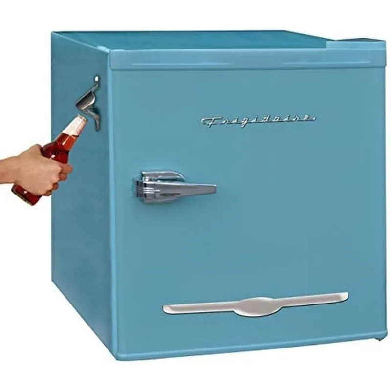 1.6 Cu Ft Blue Retro Fridge with Side Bottle Opener. for The Office, Dorm Room or Cabin  Fridge  Mini Refrigerator laundry sorter with hanging bar laundry hamper with hanging rack rolling laundry cart on wheels wheels and handle dorm