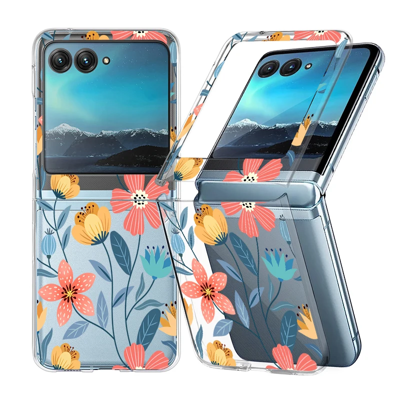 Clear Hard PC Phone Cover with Floral Design and Shockproof Bumper
