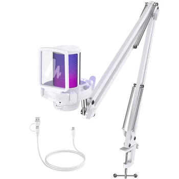 Maono Gamerwave USB 게이밍 마이크 콘덴서 마이크, RGB 마이크 노이즈 캔슬링 마이크, 마이크 게인, RGB 라이트, 원 키 음소거, DGM20S