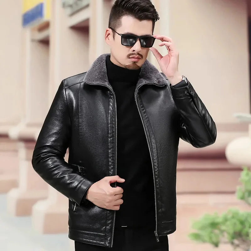 

YXL-605 Natural Leather Jacket Men's Plus Size Fur All-in-One Casual for Autumn and Winter