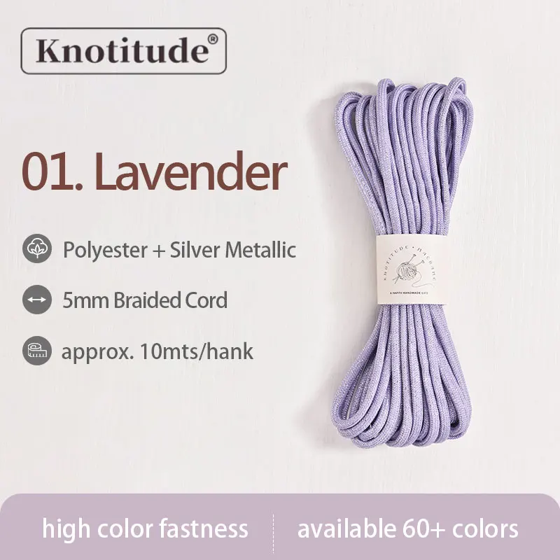 Silver Glossy Polyester Braid Rope with Shiny Lurex Metallic Finish - Ideal for DIY Jewelry Projects, 5mm x 10m