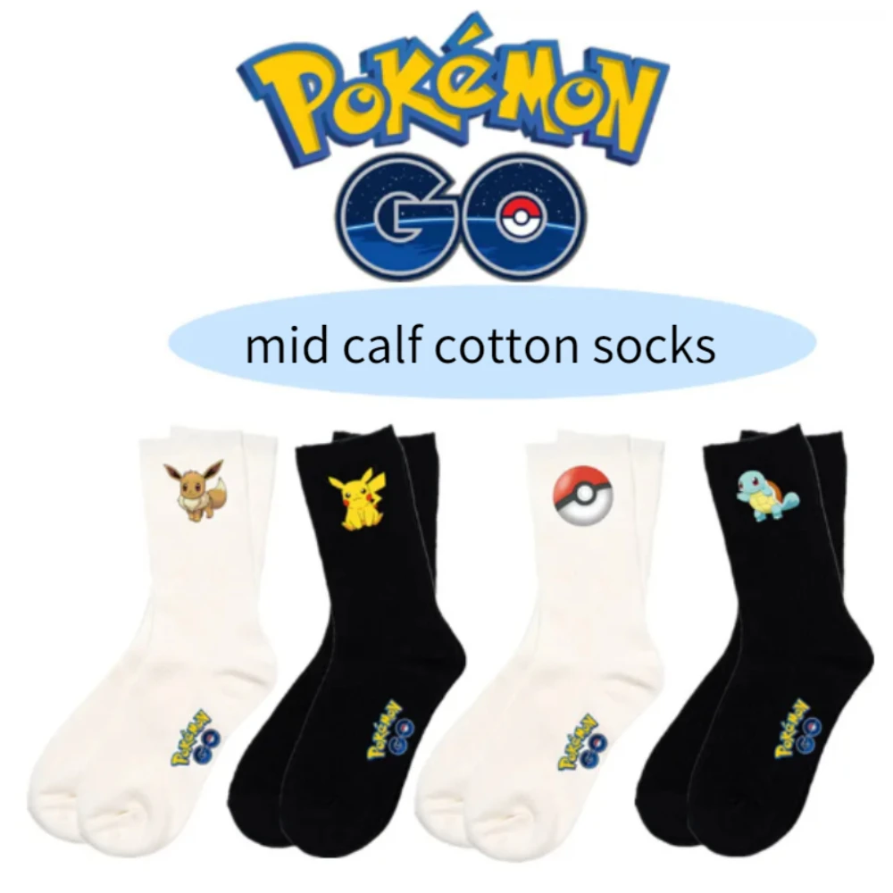 

Носки Eevee с изображением покемона Пикачу Leafeon мужские и женские зимние длинные хлопковые носки черно-белые милые вязаные носки с мультяшным принтом