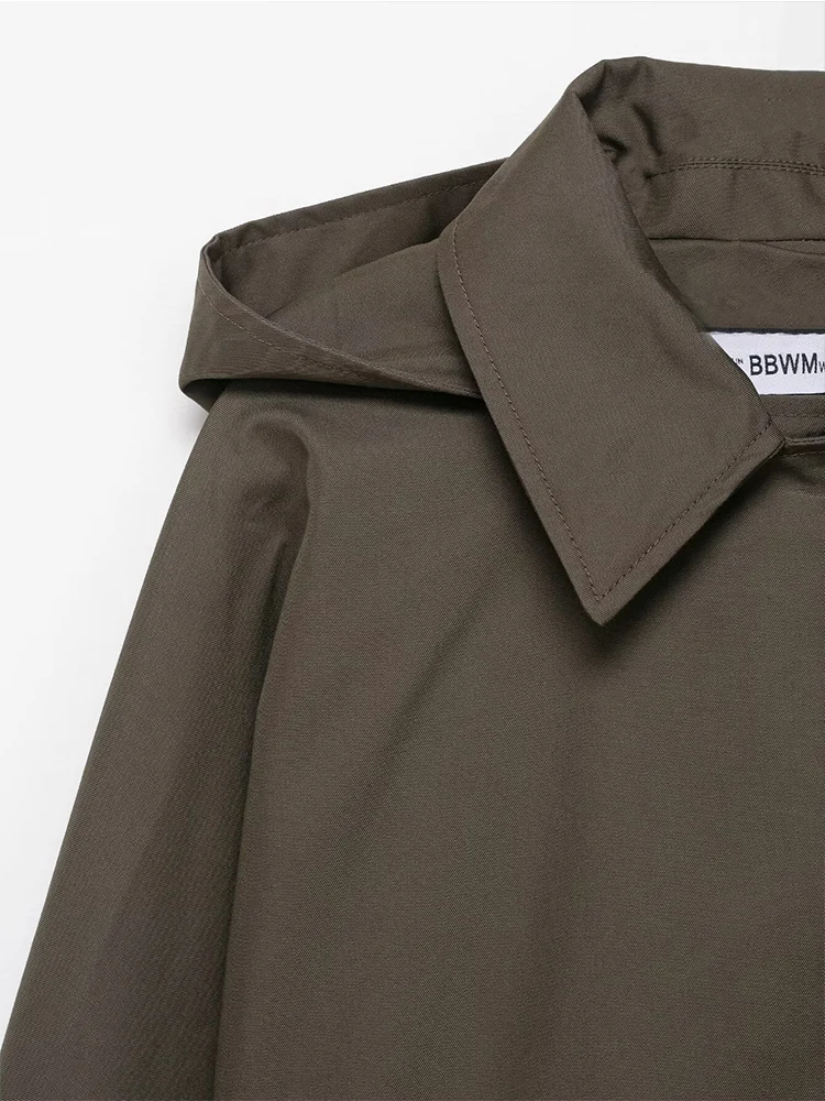 Women's Loose Windbreaker Coat With Hooded  2025 New Retro Fashion Oversize Long Sleeve Solid Leisure Trench Coat Outwear