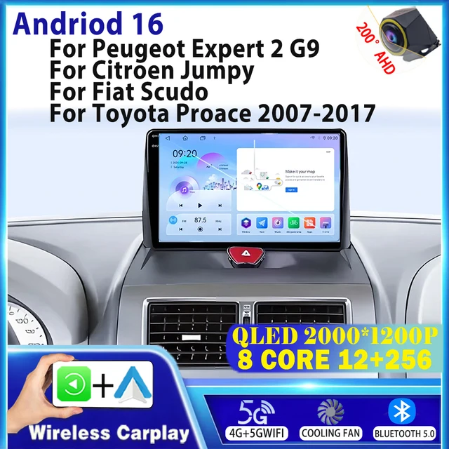 Autoradio Android 16 Carplay pour Peugeot Expert 2, Citroën Jumpy, Fiat Scudo, Toyota Proace 2007 - 2017, Navigation GPS 1