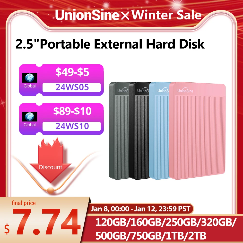 Unionsine-disco Rígido Externo Portátil Hdd 2.5 2tb 1tb 500gb 750gb de Memória de Disco Usb 3.0 Armazenamento para pc Mac Desktop Macbook tv