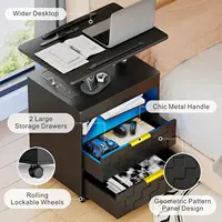 Height Adjustable Nightstand with Charging Station, LED Bedside Table 2 Drawers, Smart Wooden End Table Dorm, Customized 6