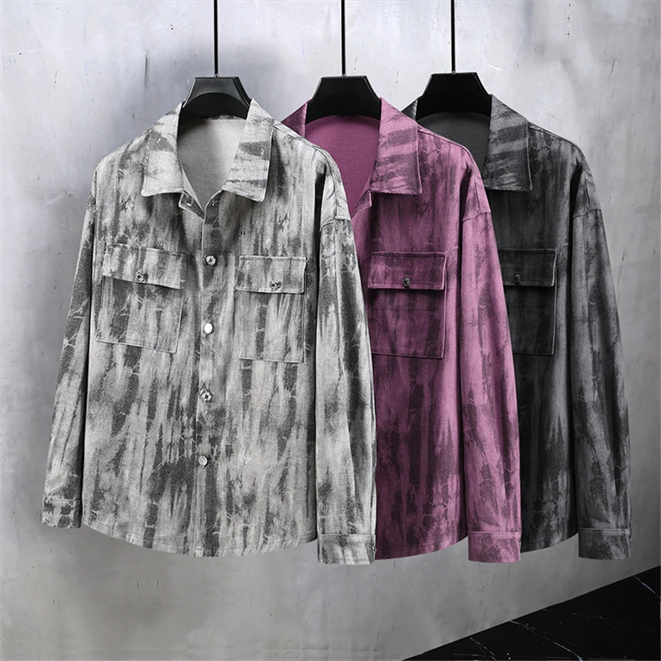Vintage Gradient Tie-dyed Denim Jacket Men 11XL Plus Size Jean Jackets Coats Male Spring Autumn Cargo Denim Coat Big Size 11XL 2