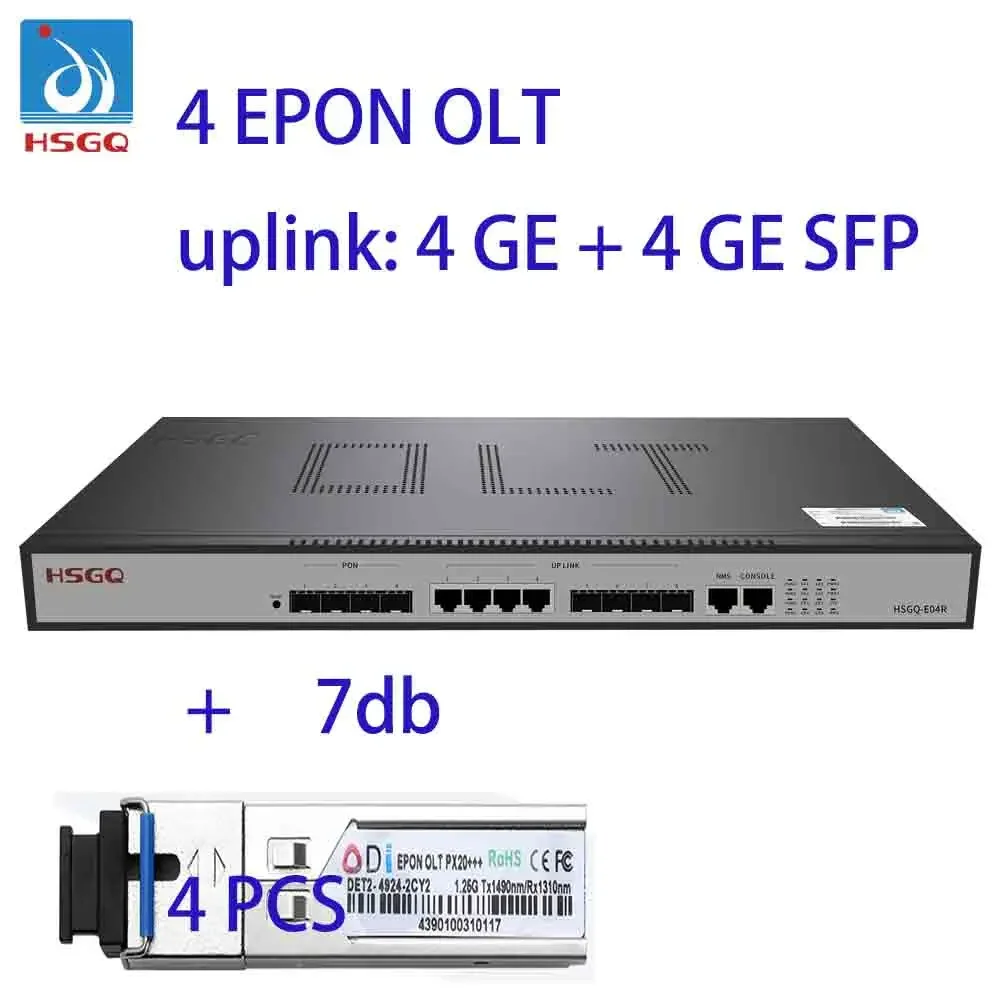 HSGQ-E04R, HSGQ-XE04R, 1U 4 PON Ports EPON OLT 4 GE copper RJ45 ethernet ports, 4*GE(SFP)/10GE(SFP+) optical uplink ports