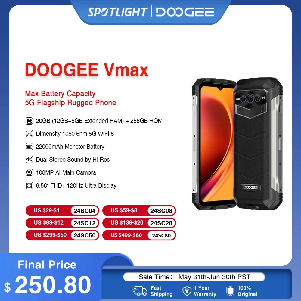 Doogee-Cellphone robuste V Max 5G, téléphone portable, 22000mAh, 12 Go + 256 Go, appareil photo 108MP, 120Hz Dimrespond1080, haute résolution, première mondiale