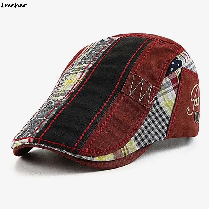 

Spring Winter Newsboy Cap Unisex Retro England Cabbie Hats Men Patchwork Detective Cabbie Caps Driving Headwear Flat Berets Hat