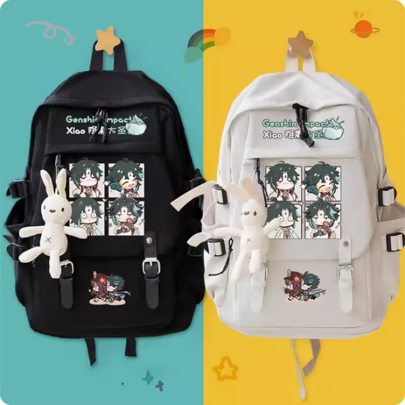 Anime Genshin Impact Xiao  Cartoon Bag Women Man Fashion Leisure Belt Teenagers Student Backpack Handbag B028