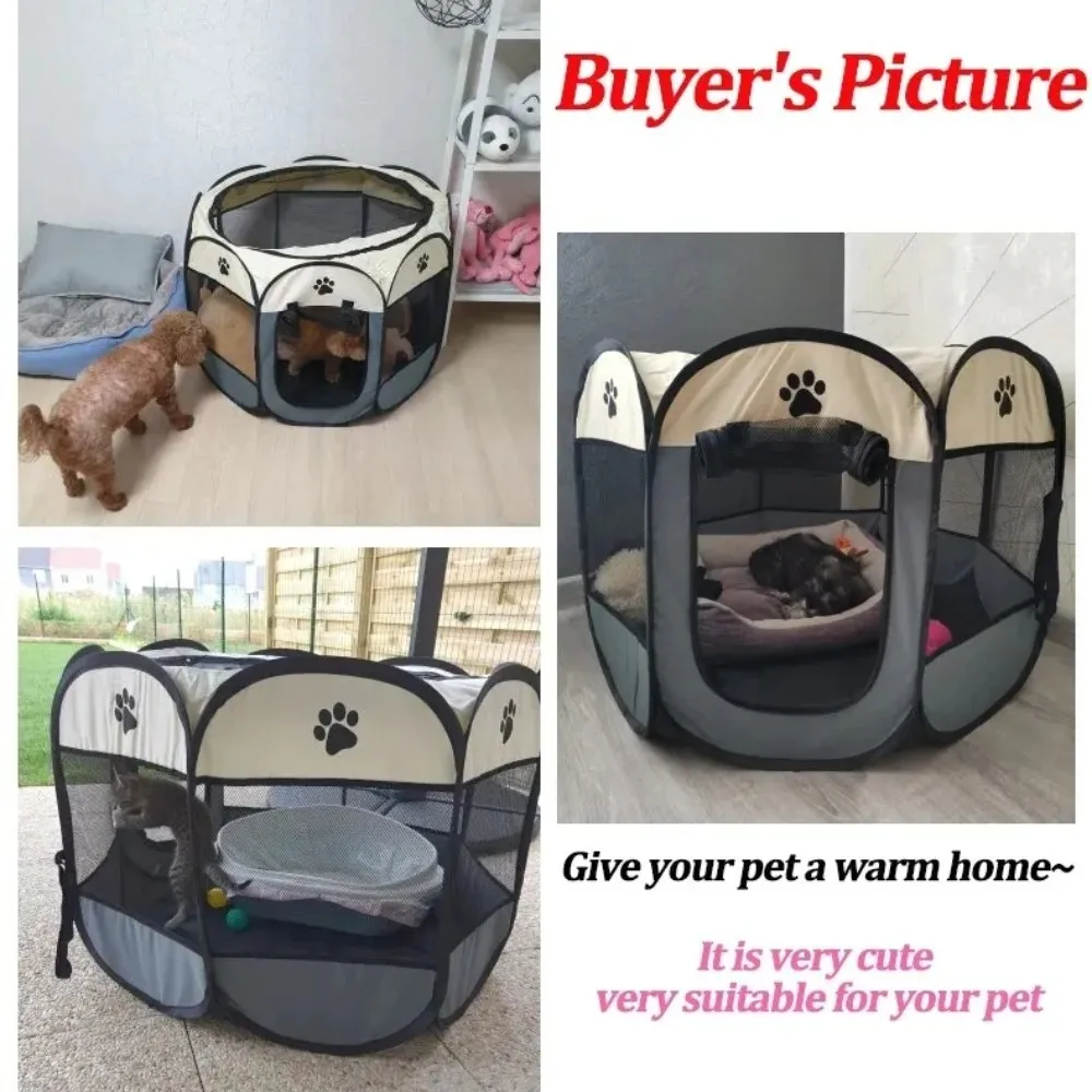 Title 7, Portable Foldable Pet Tent Kennel Octagonal Fen...