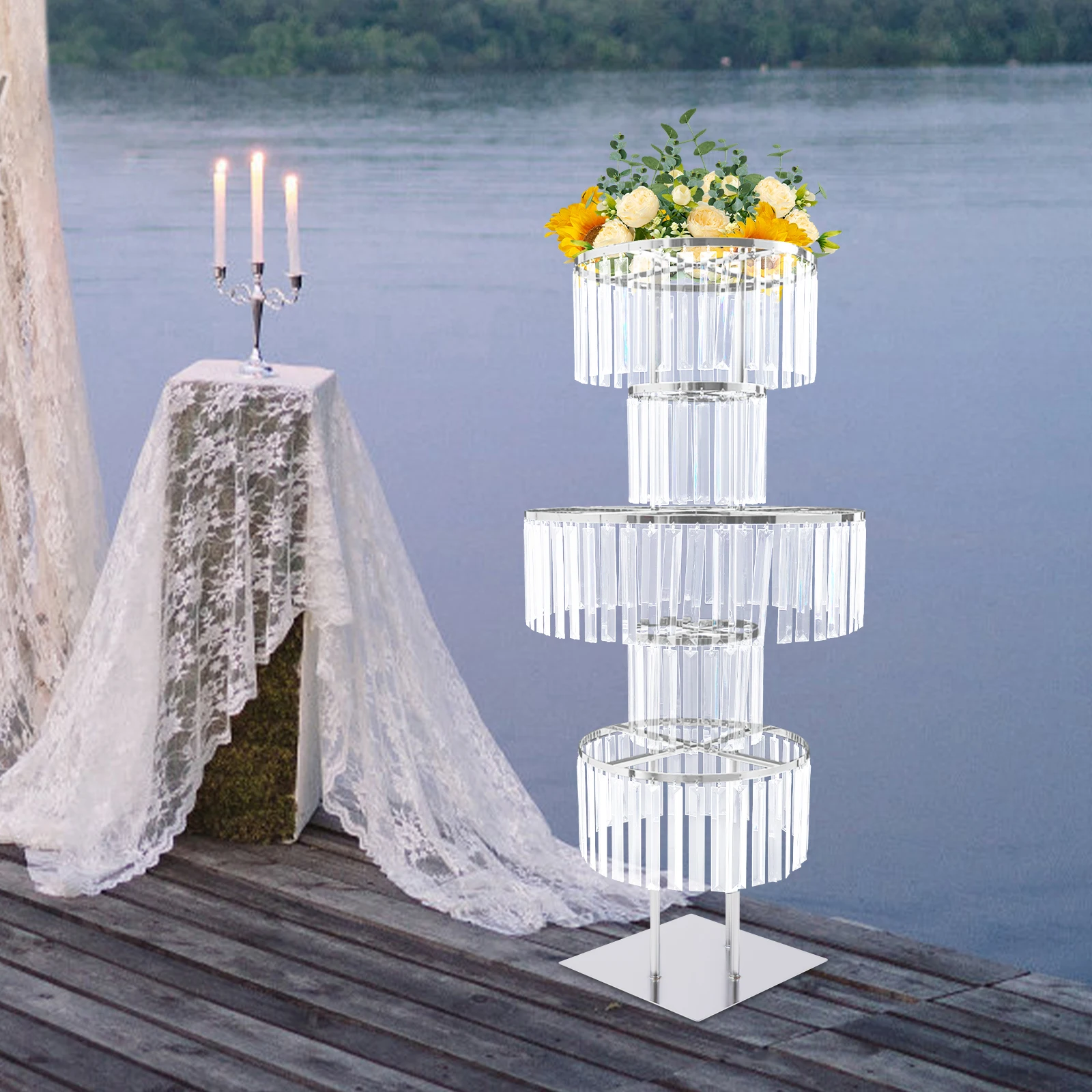 5 Tiers Acrylic Flower Stand Flower Display Holder Wedding Centerpieces Flower Stand Vase Gold/Silver for Party Banquet Events