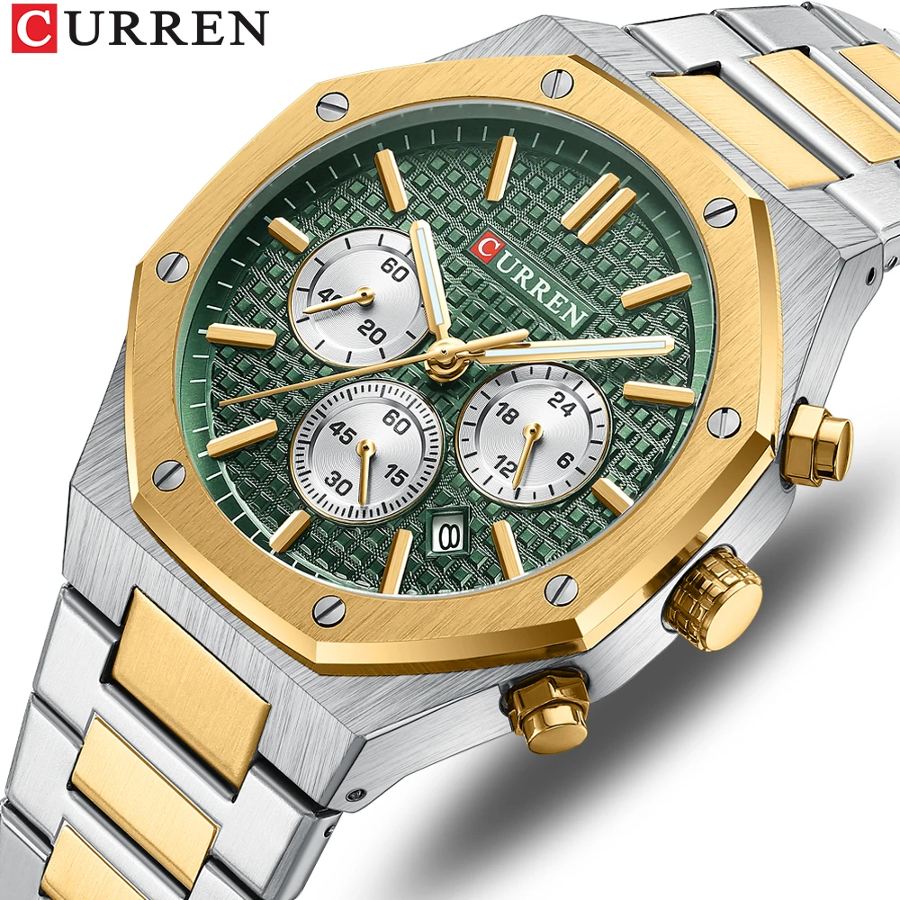 

CURREN Stainless Steel Chronograph Fashion Square Design Dial Wristwatch Business Luminous Hands Quartz Watch Men Casual Clocks