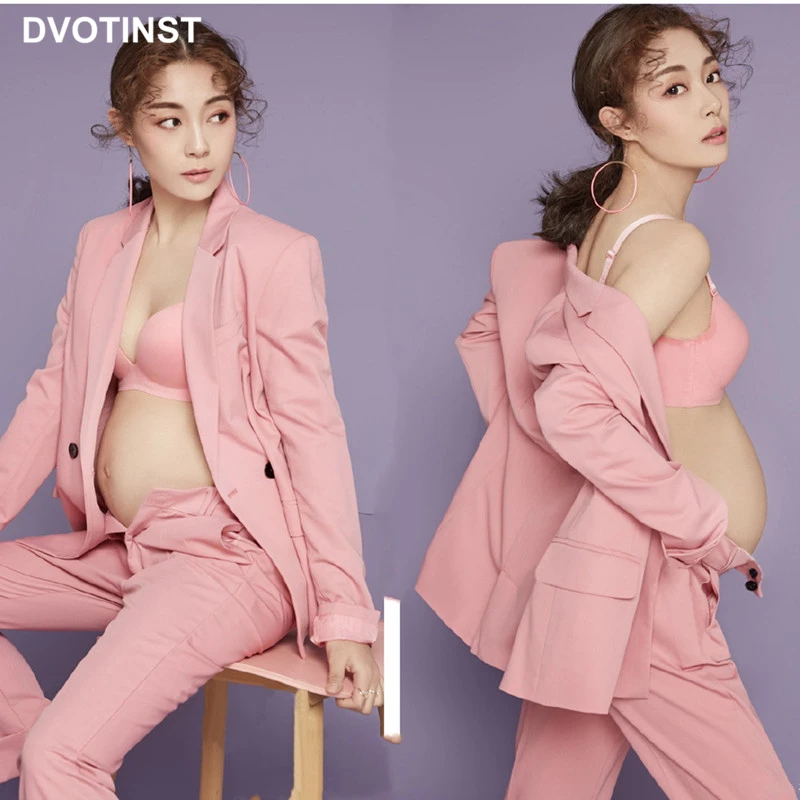 

Dvotinst Women Photography Props Cool Suits Maternity Full Sleeves Pants 2pcs Casual Pregnancy Pregant Studio Shooting Clothes