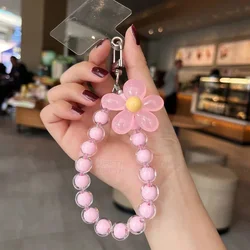 Colorful Macaron Bead Phone Charm Lanyard - Handmade Anti - Loss Wrist Rope - Blue