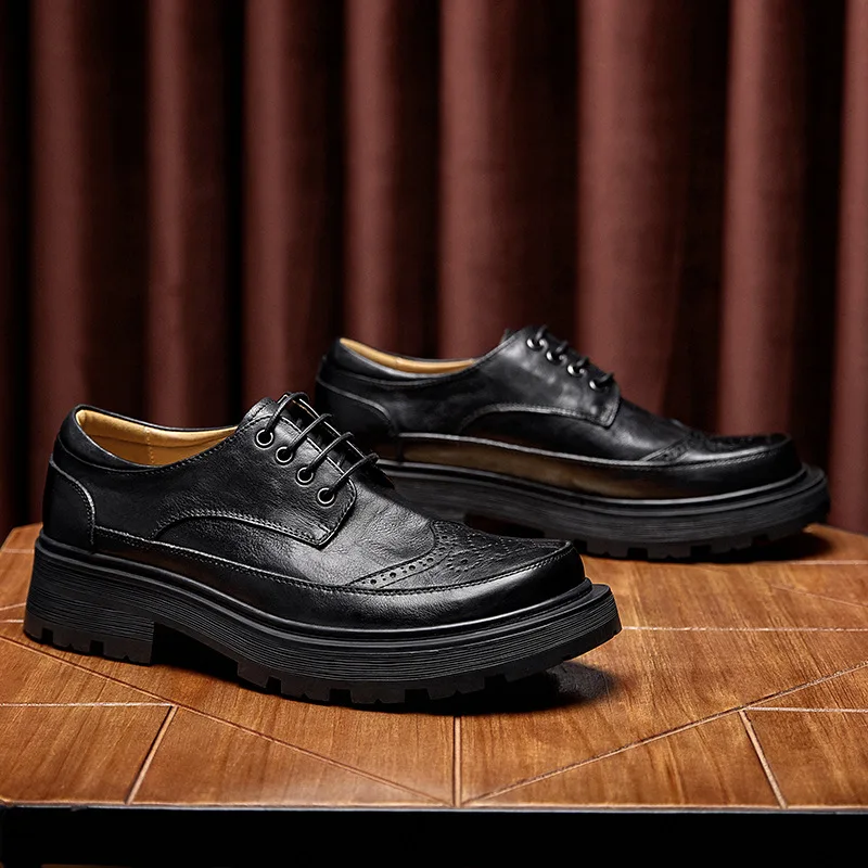 Autumn Winter Bullock Cowhide Dress Shoes Business Men Shoes High Quality Genuine Leather Shoes Men Designer Shoes Loafers