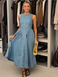 Elegant Pleated Denim Dress - Short Sleeve Lapel Slim Fit Fashion - M (Light blue)