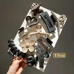 Elegant Black Coffee Hair Clip Set: 11 - Piece High - End Claw and Shark Hair Accessories Collection (Coffee)
