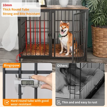 Heavy Duty Dog House End Table Furniture with Four Doors and Lock Latches Divider Wood Metal Pet Kennel Cage Crate 6