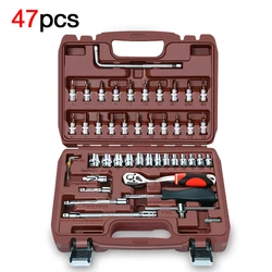 46/47 Pcs/Set Car Repair Tool Set 1/4-Inch Socket Set Car Repair Tool Ratchet Torque Wrench Auto Repairing Tool Set