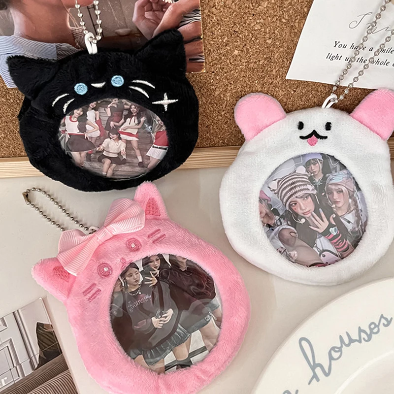 New Cartoon Cat Storage Bag Student Transparent Display Bag Cute Plush Badge Protective Cover