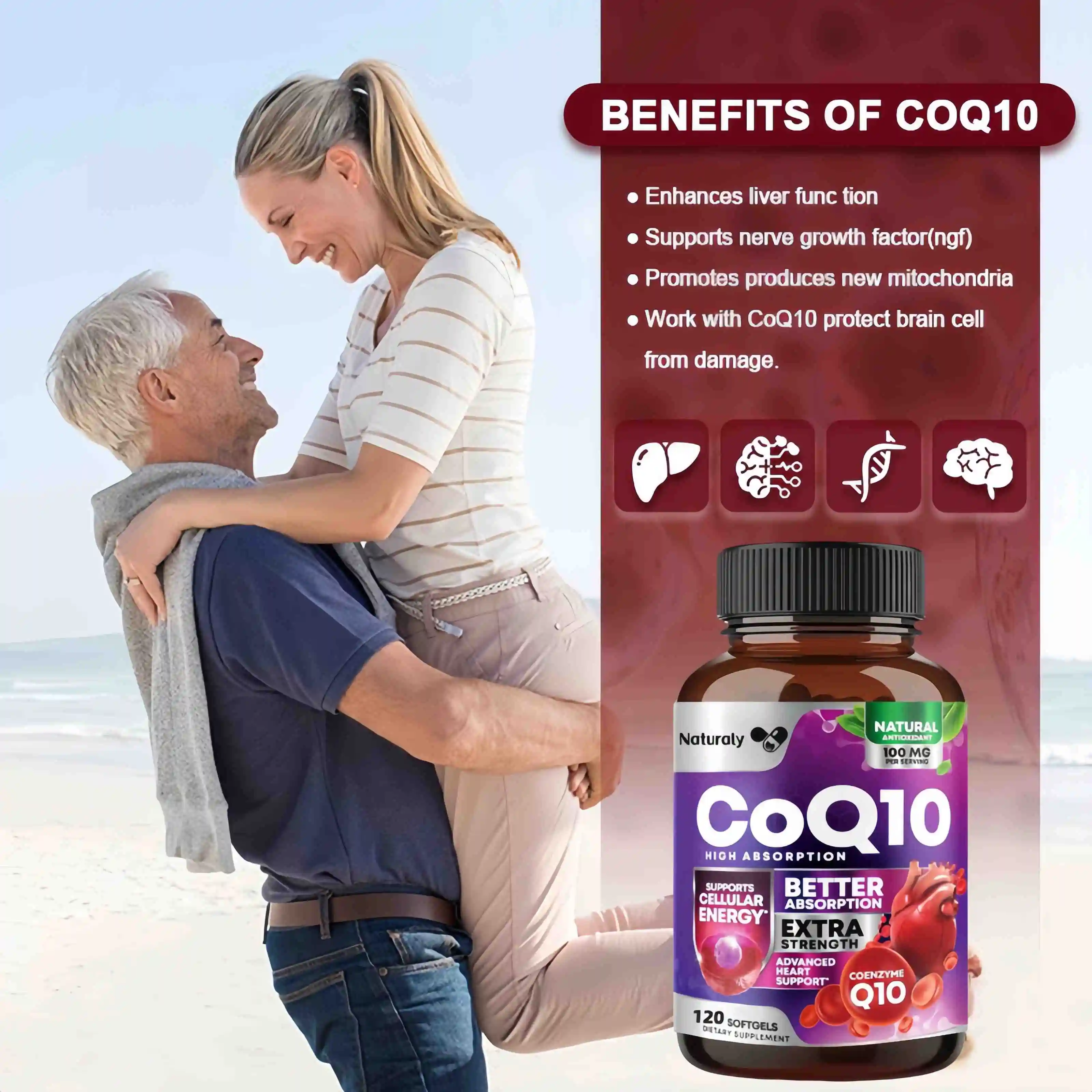 Organic CoQ10 Supplement 300 Mg Promotes Cardiovascular Heart Health Antioxidant Provides Energy Overall Health