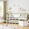 67" Kids Reading Nook,Kids Bookshelf and Bookcase with Seat Cushion and 6 Storage Cubbies, Toy Storage Box on Wheels, Toy Chest 1