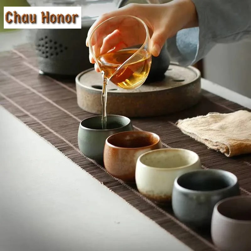 Japanese Style Boutique Coarse Pottery Five Elements Teacup Handmade Kiln Change Glaze Household Kungfu Teaset Tea Ceremony Gift
