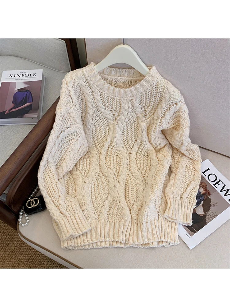 

Women Apricot Pullover Knitted Sweater Vintage Harajuku Y2k Fashion Casual 90s Aesthetic Long Sleeve Sweaters 2000s Clothes 2023