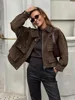 HH Women's Fashion Coats Solid Turn-Down Collar Long Sleeve Pockets Buttons Zipper Female Autumn Casual Chic Jackets