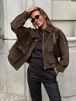 HH Women's Fashion Coats Solid Turn-Down Collar Long Sleeve Pockets Buttons Zipper Female Autumn Casual Chic Jackets