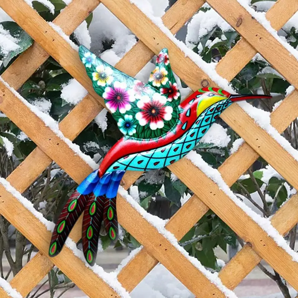 Kyduu 4 Pezzi Decorazione artistica da parete in etallo colibrì, Ferro