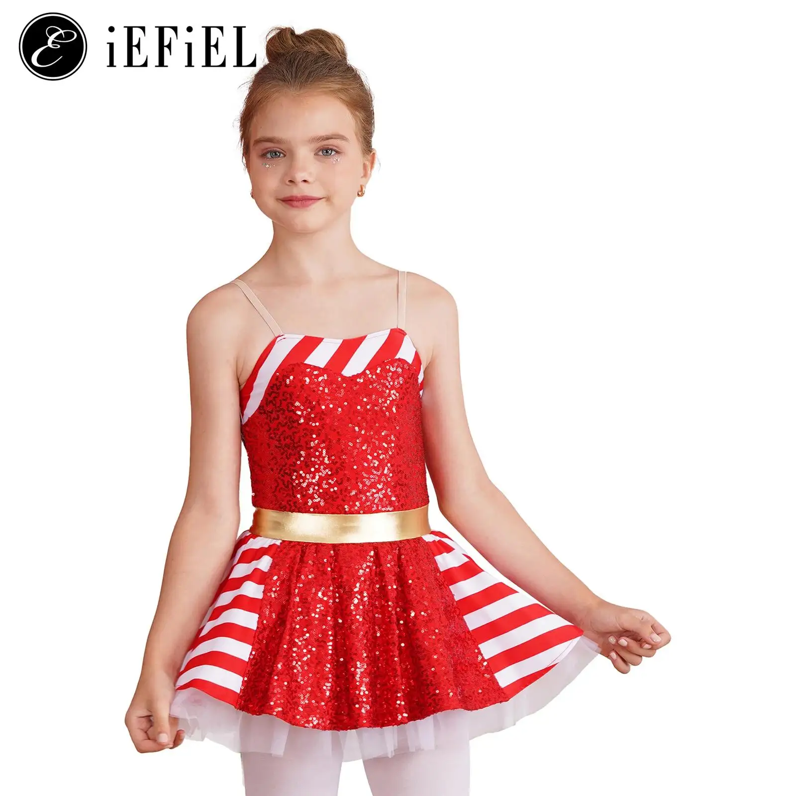 

Girls Christmas Holiday Candy Cane Costume Striped Xmas Santa Claus Ballet Dance Figure Skating Tutu Dress for Kids Dancewear