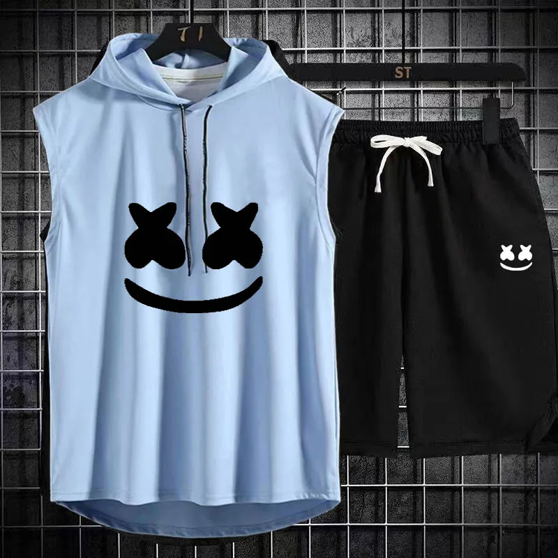 2024 Summer Mens Muscle Hoodie Vest Sleeveless Bodybuilding Gym Workout Fitness Shirt High Quality Vest Hip Hop Sweatshirt suit 5