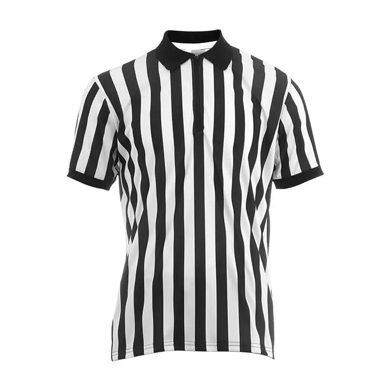 Striped Referee Shirt Men Official Pro-Style Collar Referee Shirt Gym Sporting Soccer Basketball Collared Referee Shirts Men