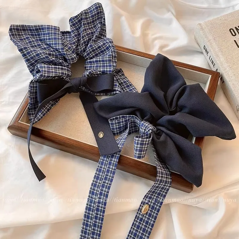 Koreanische Vintage Quadrat Plaid Bogen Band Scrunchie Für Frauen Mädchen Süße Haar Ornament Haar Band Haar Krawatte Mode Haar Zubehör – Detail 3