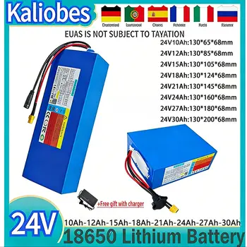 Batteria al Litio 24V 10Ah 15Ah 18Ah 24Ah 27Ah 30Ah 18650 ad Alta Potenza con BMS per Moto Elettrica Scooter + Caricabatterie