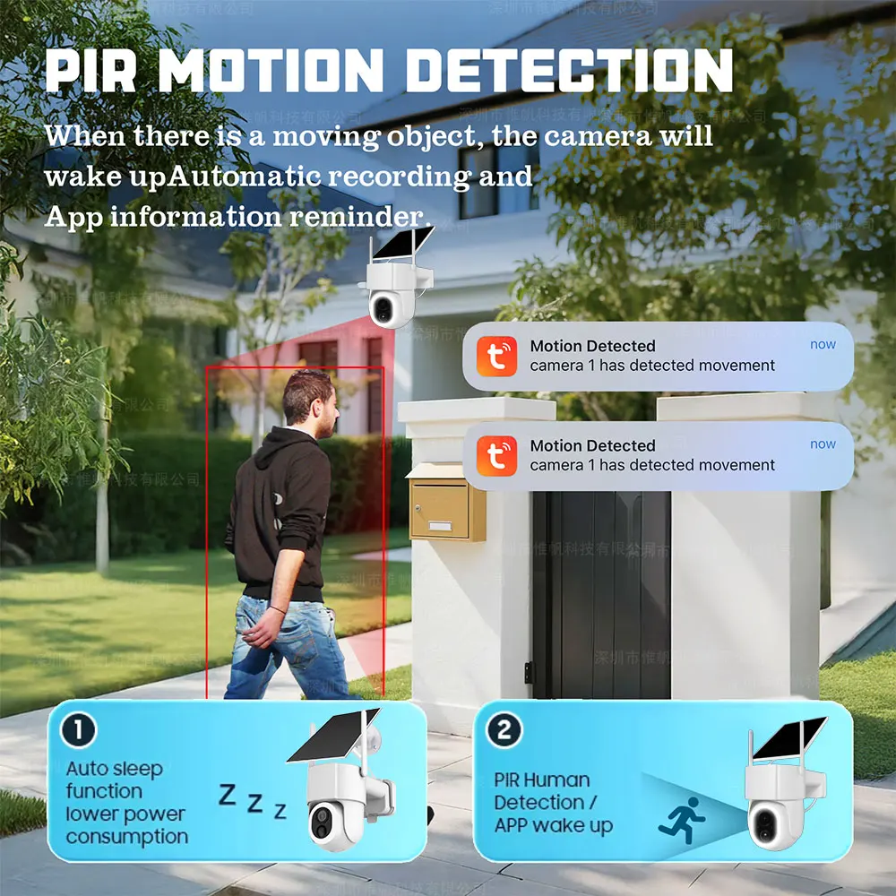 2K Tuya Solar Outdoor Camera WiFi PTZ Wireless Solar Panels IP Camera 5MP Built-in Battery Video Surveillance Long Time Standby 5
