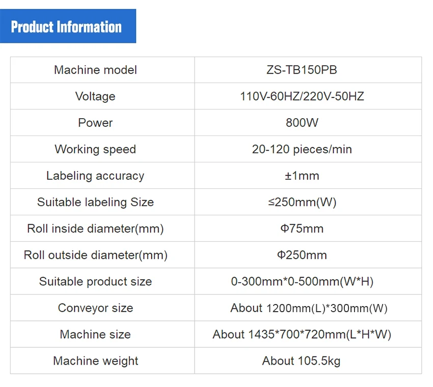 ZONESUN ZS-TB150PB Automatic Flat Surface Labeling Machine