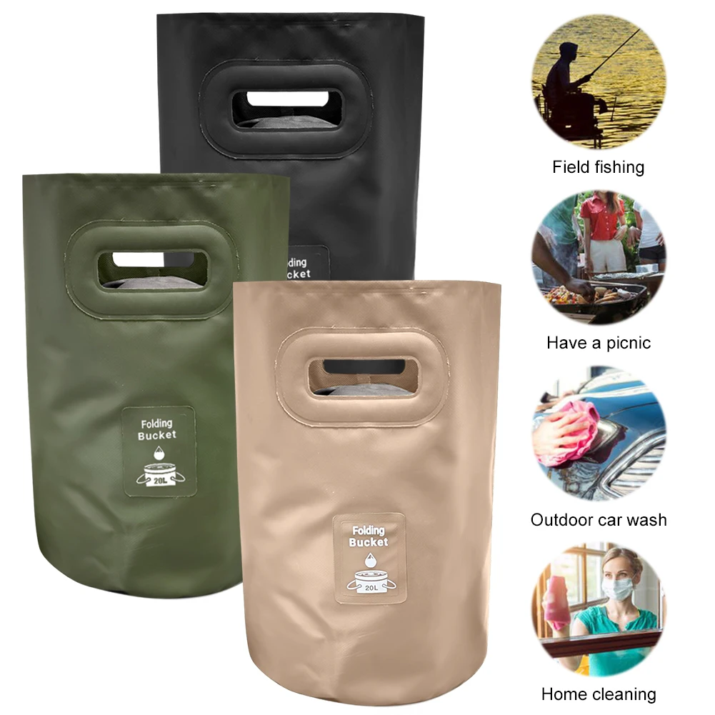 20L Collapsible Bucket Portable Wash Basin Water Storage Bag for Camping Fishing Picnic Car Washing