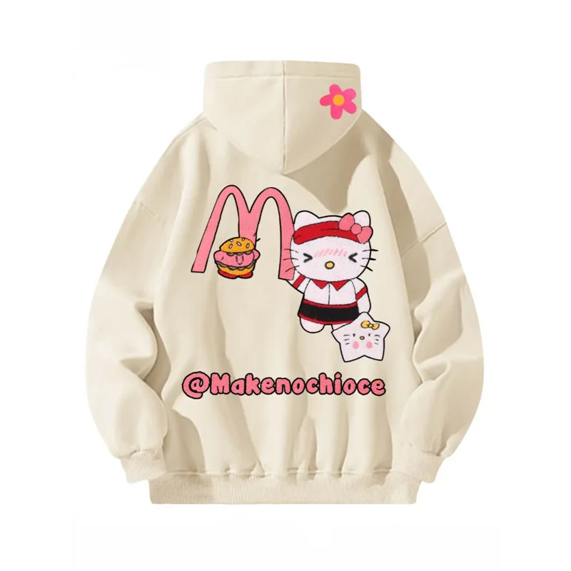 

Sanrio Hello Kitty Kawaii Hoodies American Style Children Academy Style Cute Anime Plush Thickening Warm Student Clothes
