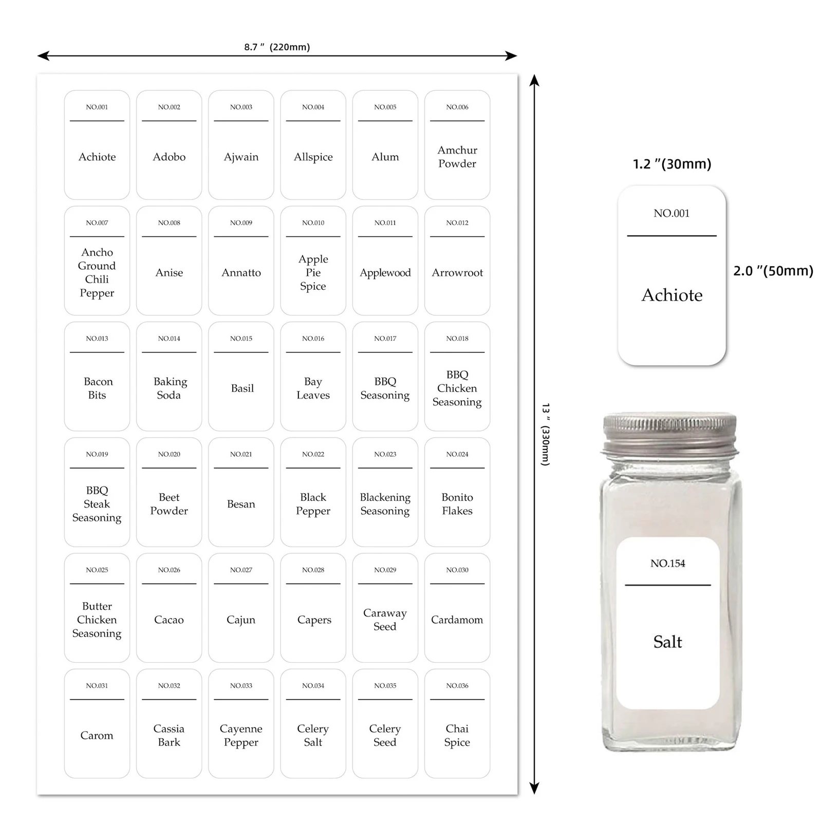 Spice Labels Stickers, Pvc Waterproof And Oil-proof Bottle Jar