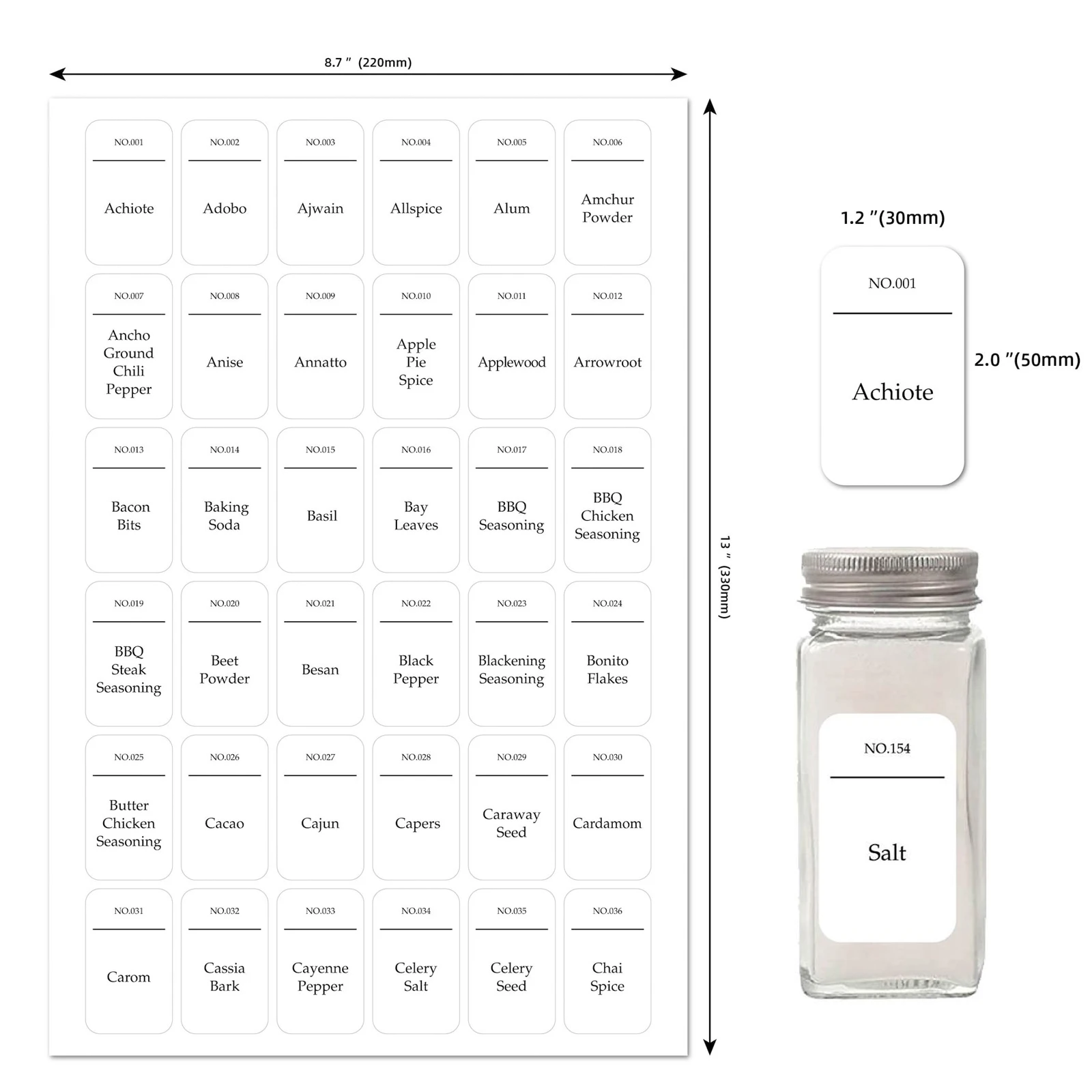 216 Clear Spice Jar Name Labels — 1 Wide Rectangle Text – Gneiss