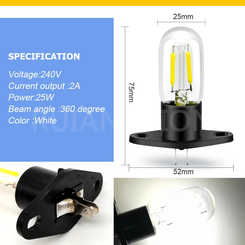 Ruiandsion Z187 T170 LED Microwave Light Bulb White Yellow 240V LED Filament Light Bulbs Replacement for Microwave Oven
